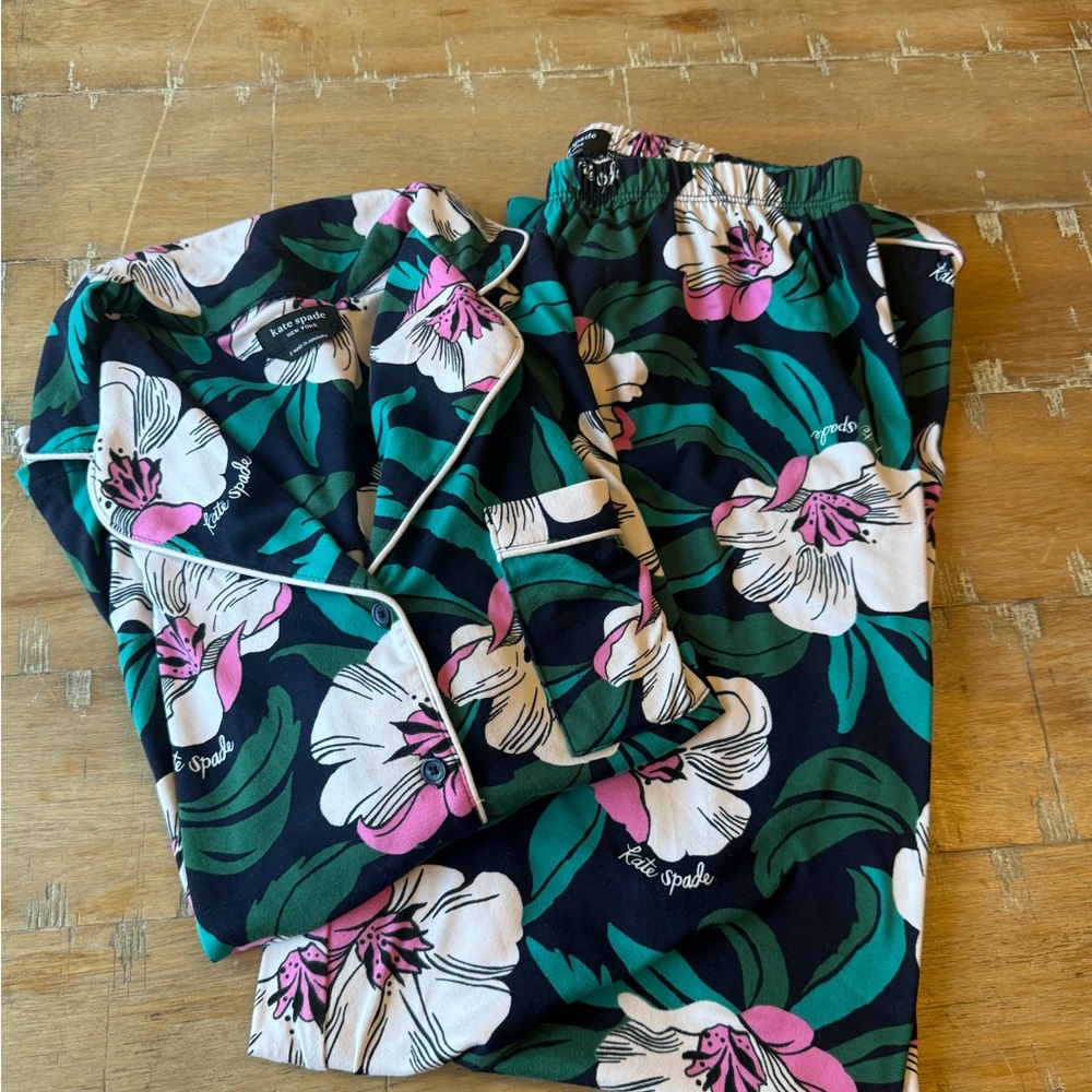 kate spade Navy Floral Pajama Set with Pink & Green Accents